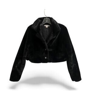 Faux Fur Jacket Black Size 16 Girls Knitworks Cropped Dressy Holiday Party